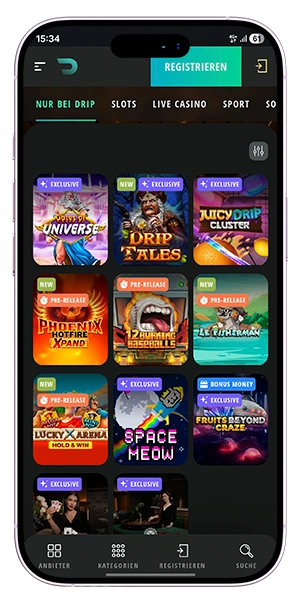 Drip Casino App Spieleangebot