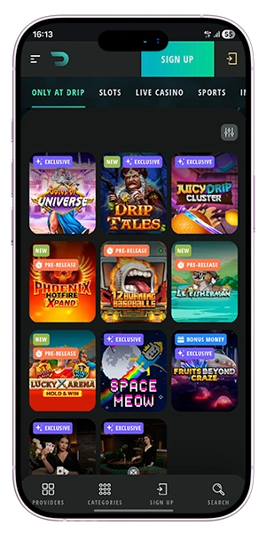 Drip Casino App Game Selection
